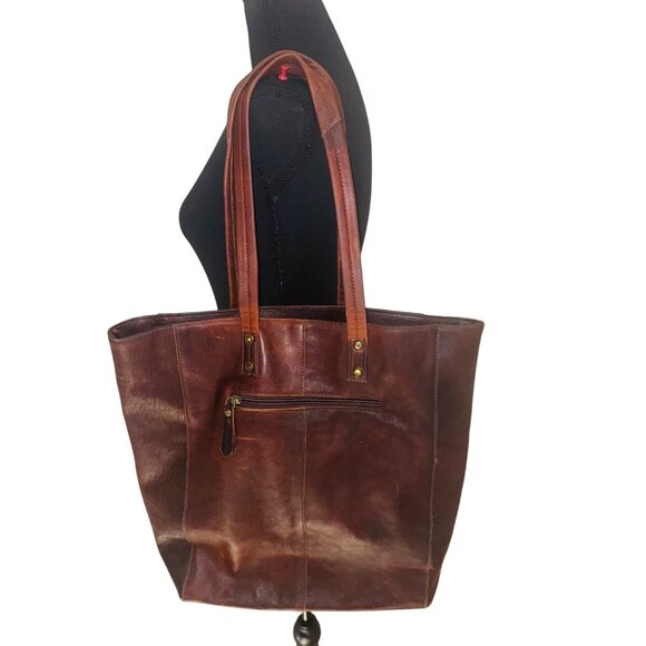 Antonio Valeria Brown Leather Tote Bag Large Computer Work Tote Bag Sustainable - Picture 2 of 9